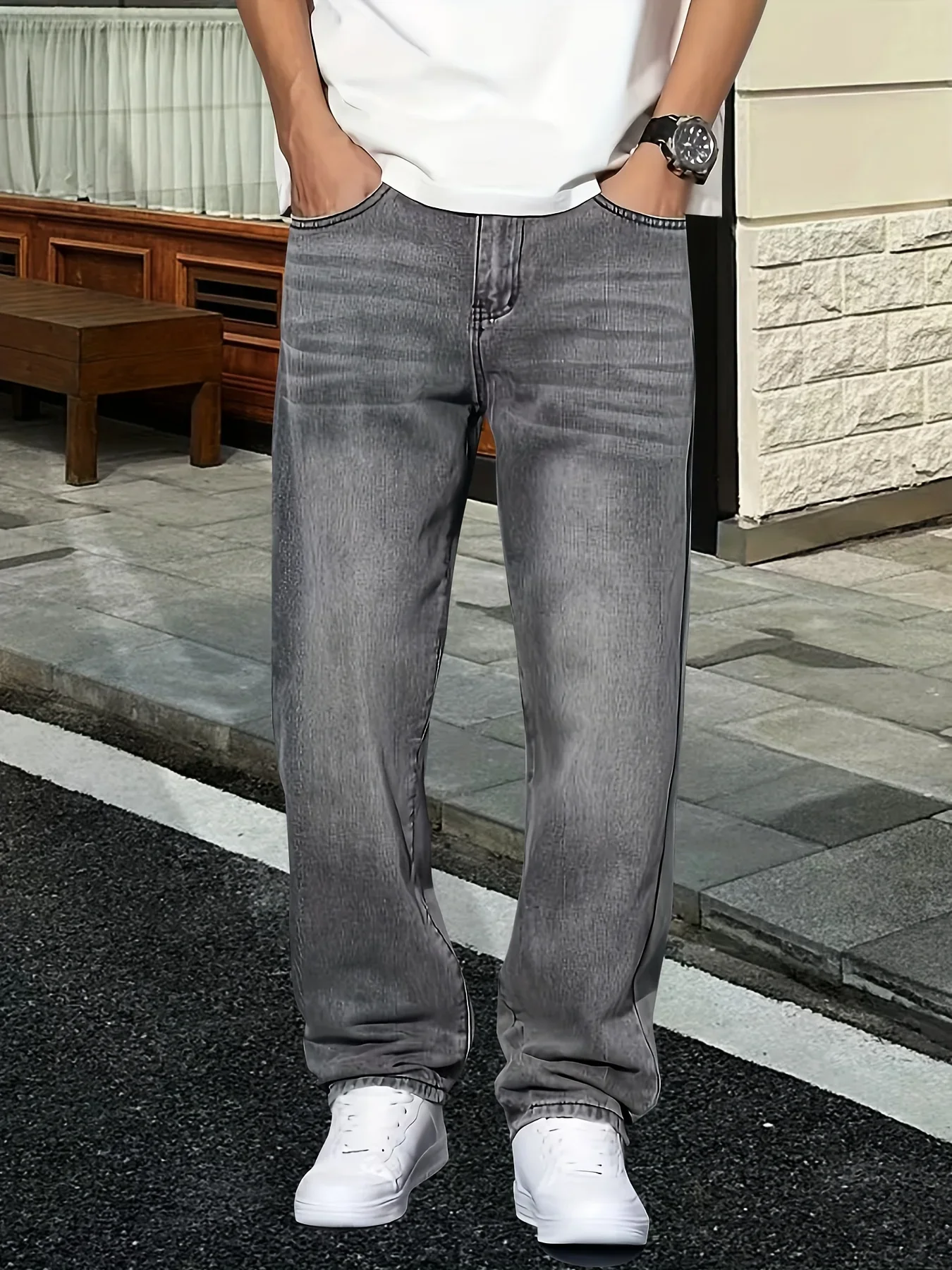 Men'S Fashion Grey Jeans - Męskie szare jeansy, odzież codzienna, jeansy