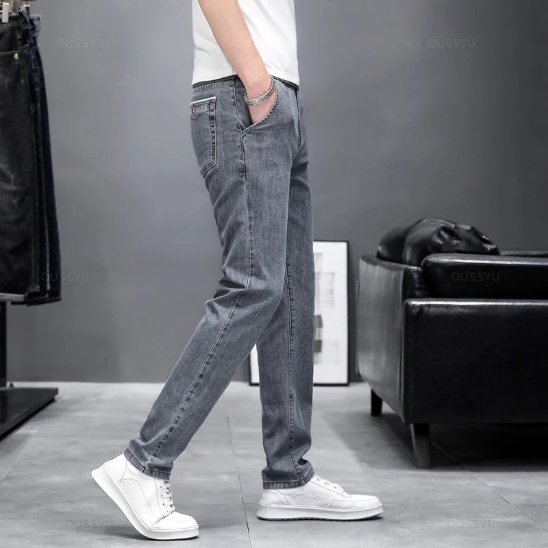 Men'S Fashion Grey Jeans - Męskie jesienne elastyczne jeansy skinny, modne,