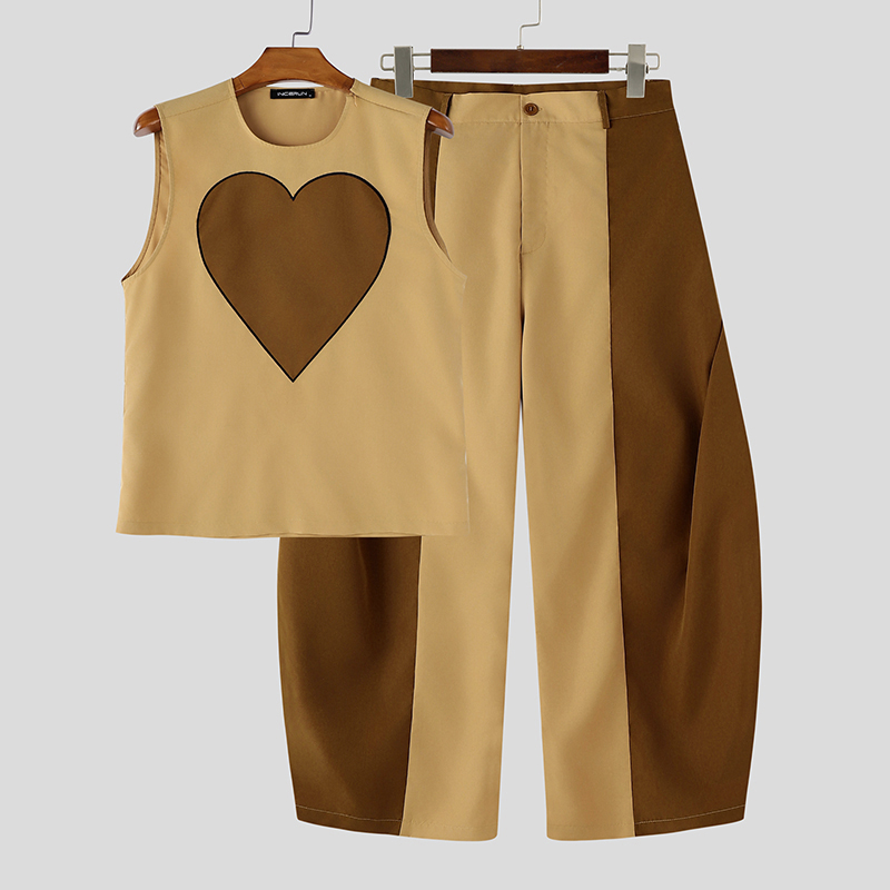 Mens Fashion Summer - INCERUN Męskie Komplety: Bezrękawniki z patchworkiem