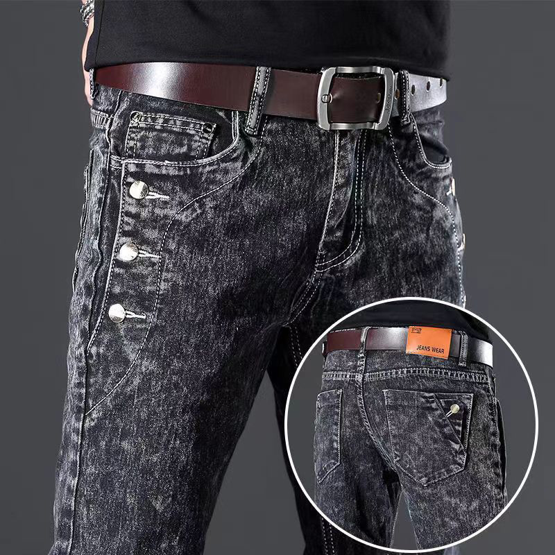 Men'S Fashion Grey Jeans - Klasyczne, wąskie, modne w stylu vintage