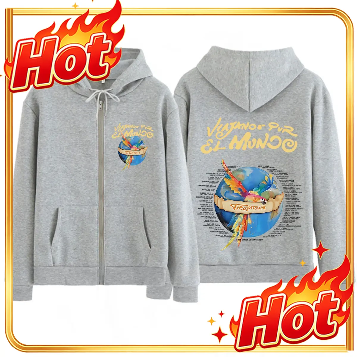 Mens Fashion Zip Up Hoodies - Karol G Viajando Por El Mundo