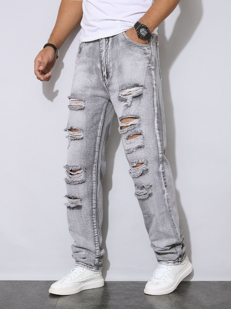 Męskie szare dżinsy z efektem  – Men'S Fashion Grey Jeans recenzja i cena