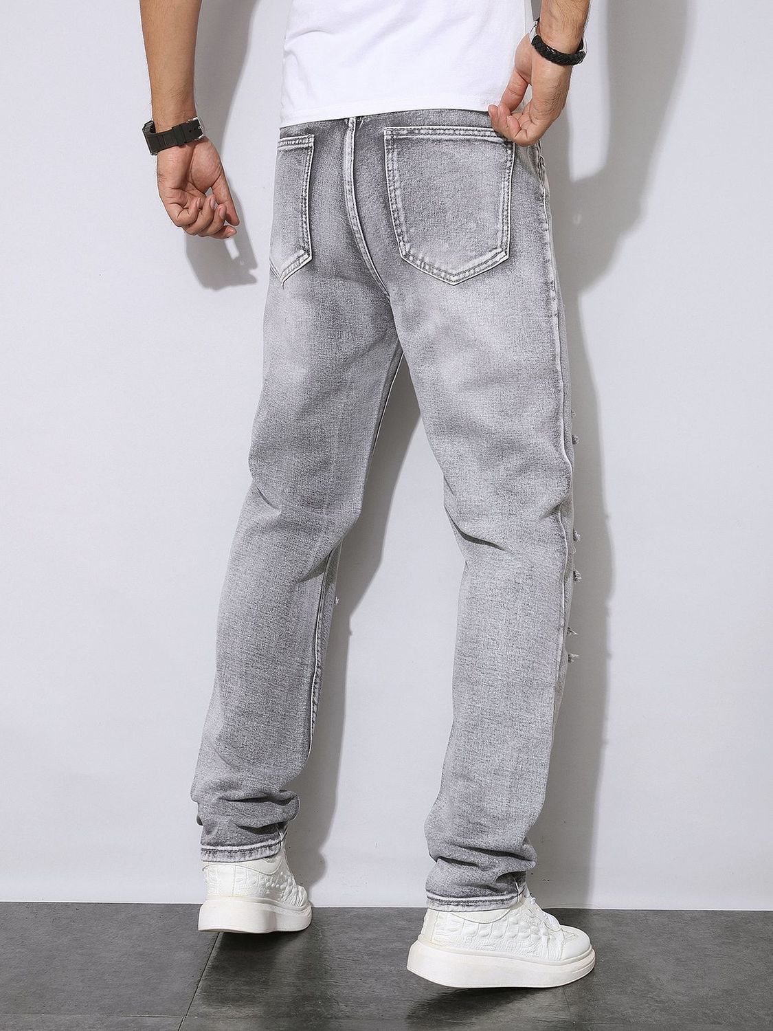 Męskie szare dżinsy z efektem  – Men'S Fashion Grey Jeans recenzja i cena